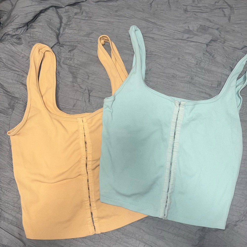 Abercrombie & Fitch Ribbed Tank Tops in Mustard and Light Teal